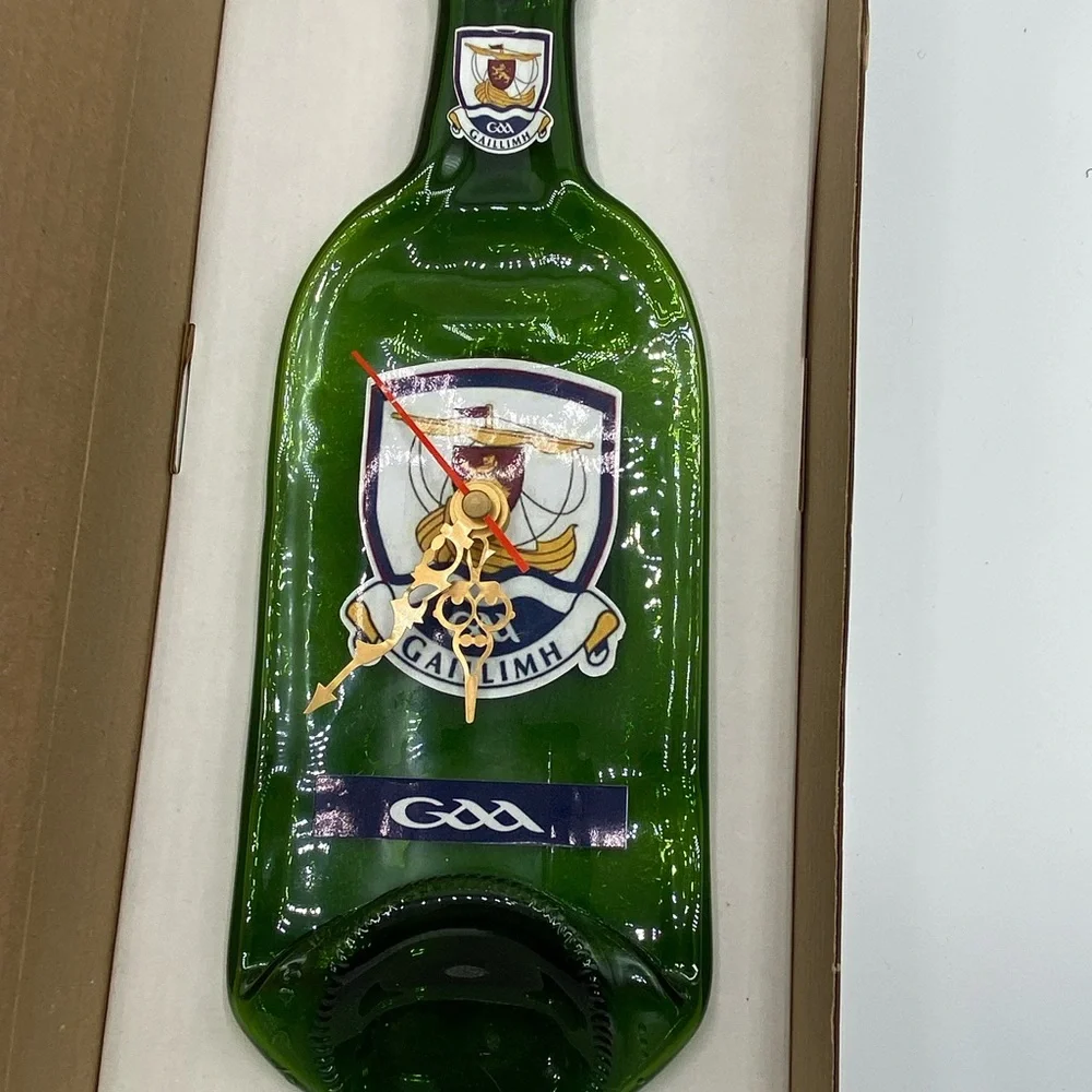 The Rare Auld Time Company Handmade Irish Bottle Clock – Galway GAA Crest